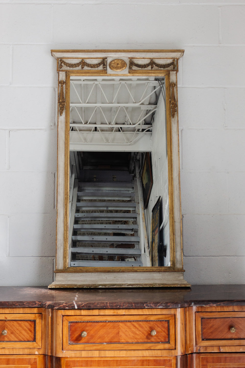 vintage french empire trumeau wood mirror