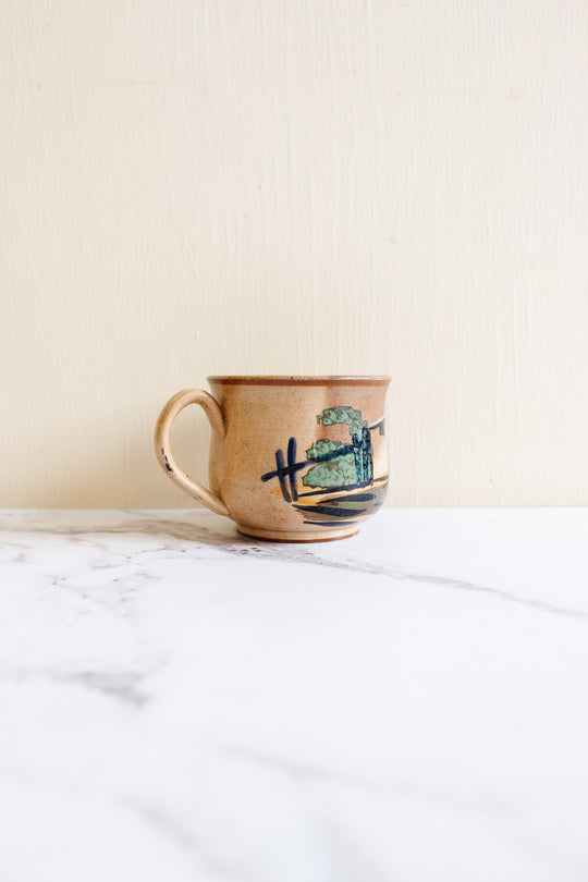 rare 19th century French Jules Vieillard pottery hand painted village cup set