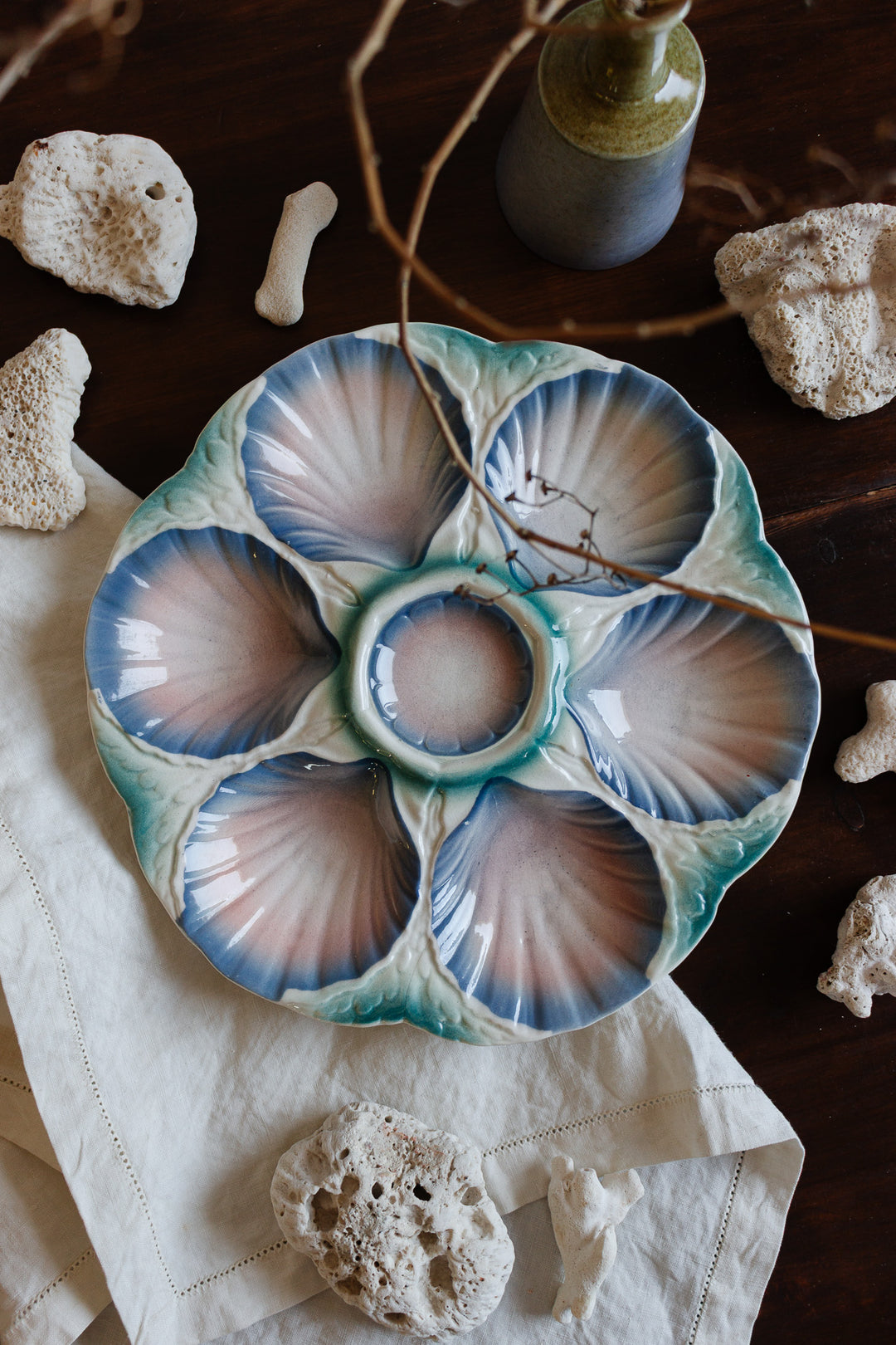 antique french digoin "mermaid" oyster plate