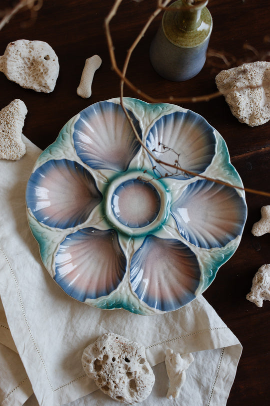 antique french digoin "mermaid" oyster plate