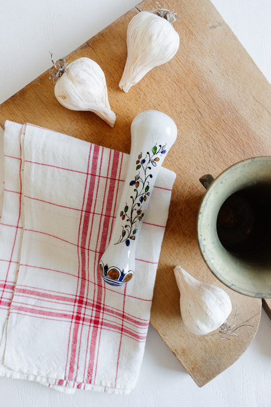 vintage ceramic pestle in the style of moustiers