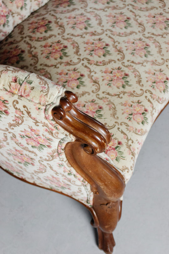 antique english double spoon button back settee