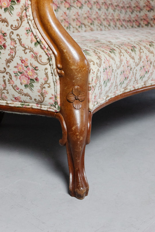 antique english double spoon button back settee