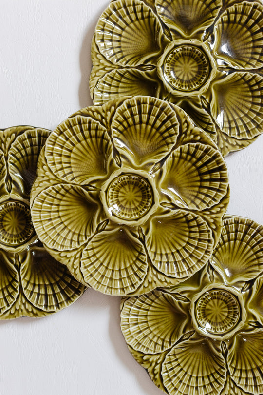 antique  sarreguemines oyster plates, set of 4