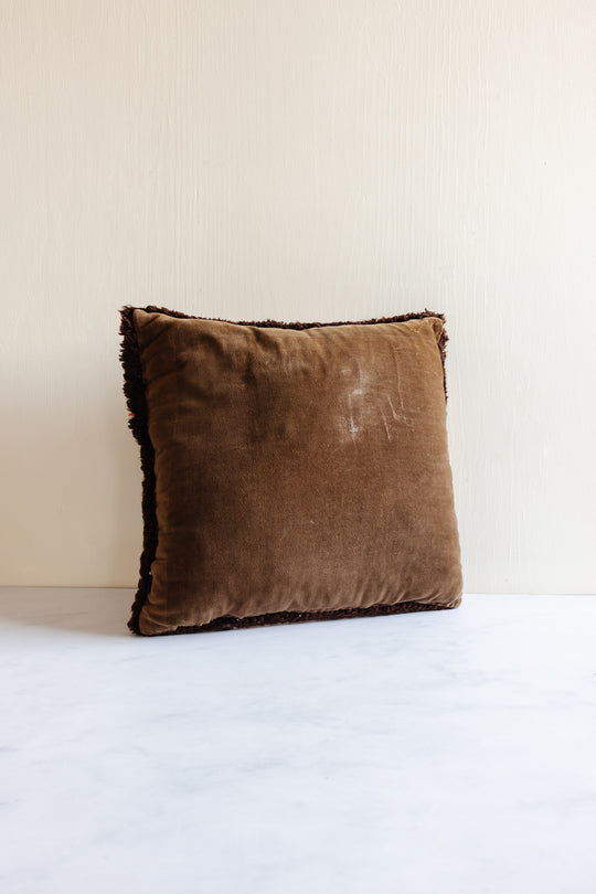 rare vintage French hand hooked wool tapestry pillow