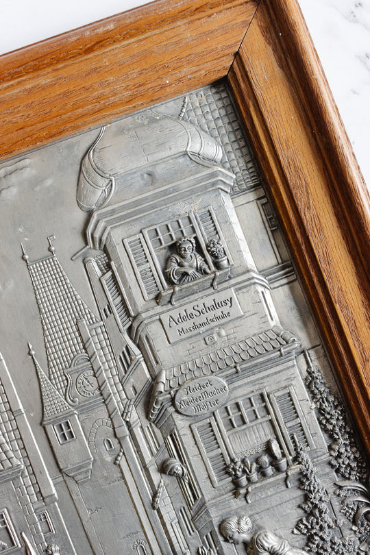 Vintage german pewter relief (zinnbild) inspired by carl spitzweg