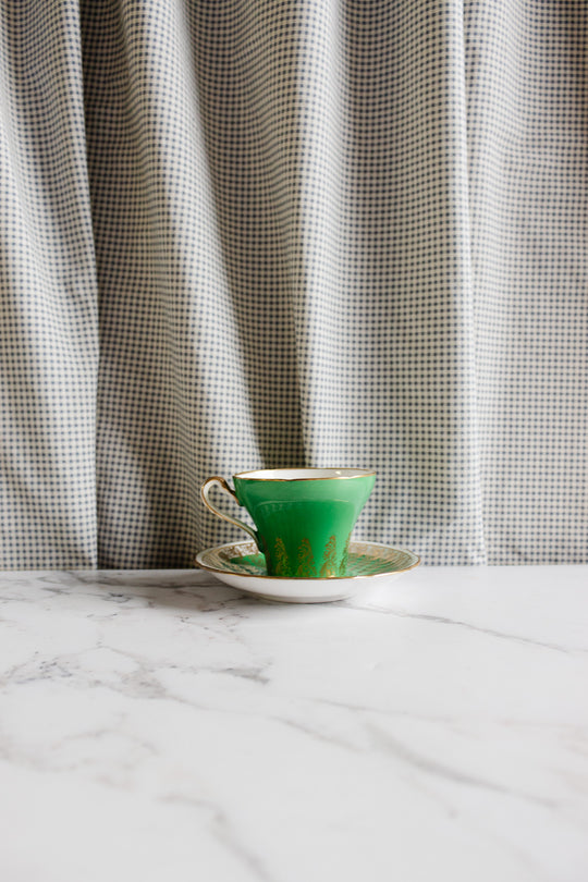 royal stafford green and gold teacup and saucer