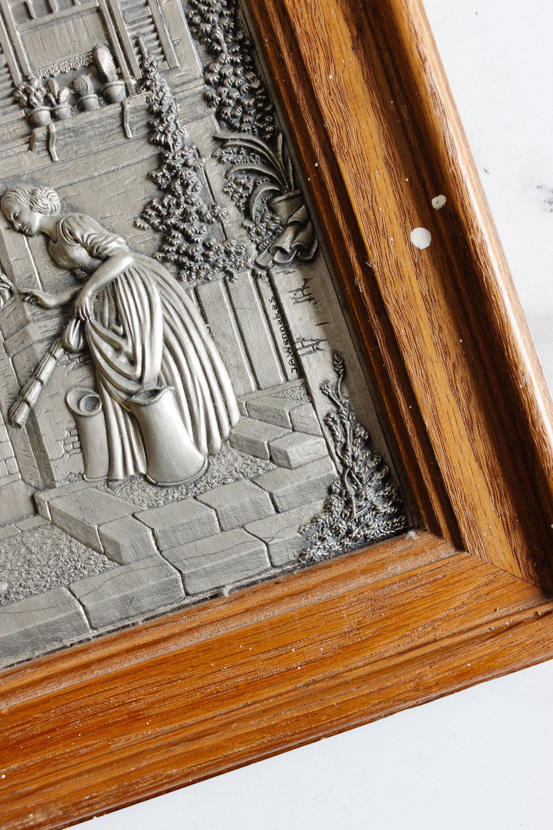 Vintage german pewter relief (zinnbild) inspired by carl spitzweg