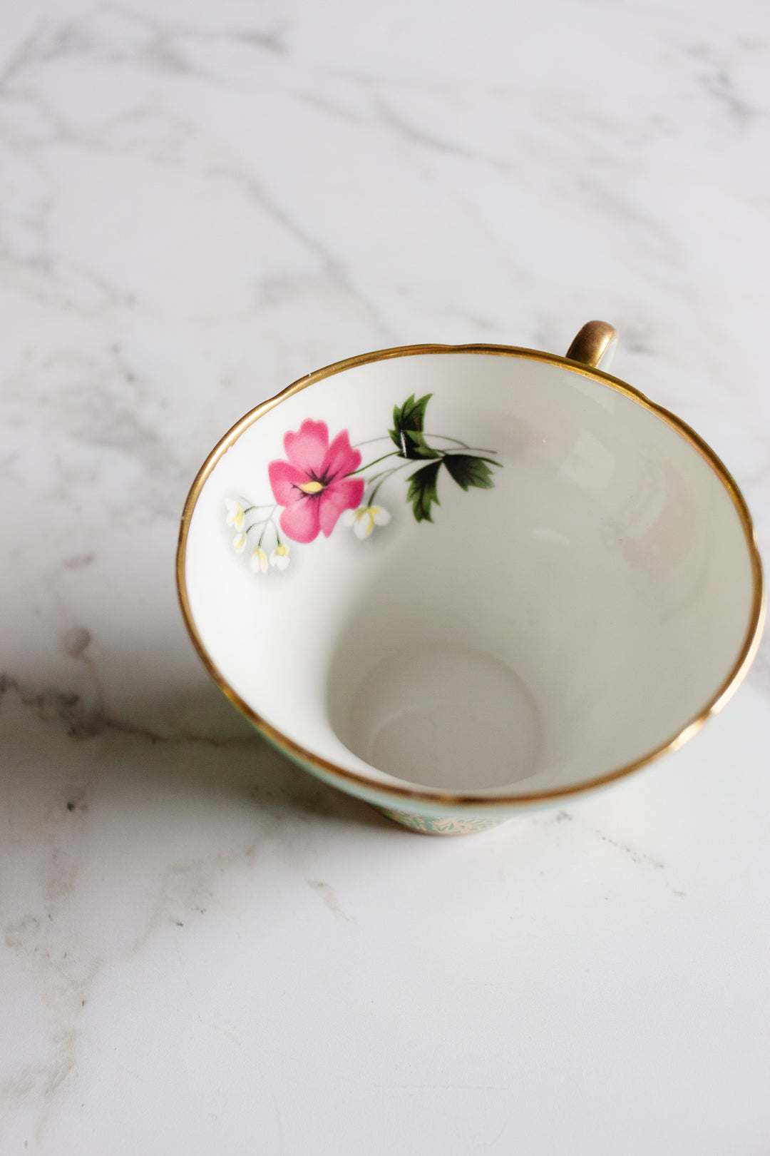 royal stafford green and gold teacup and saucer