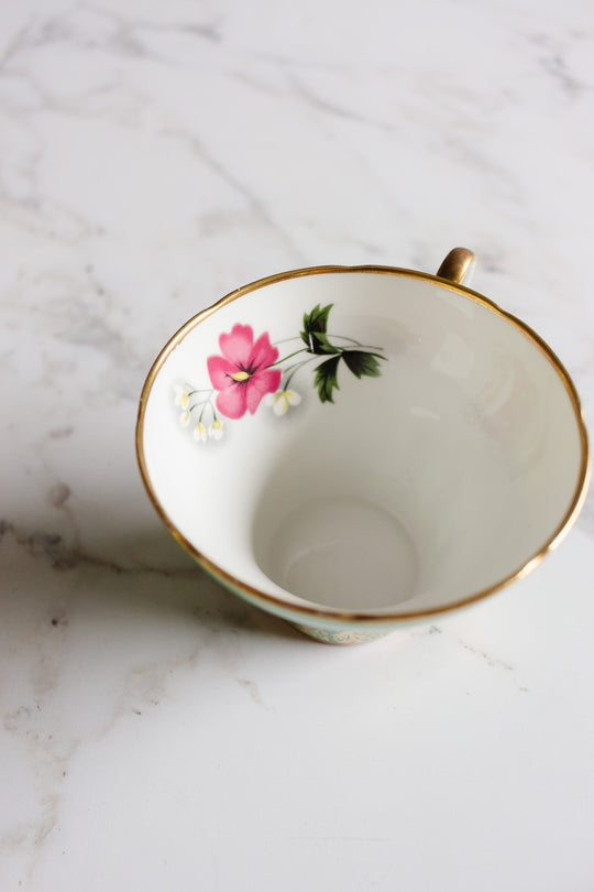 royal stafford green and gold teacup and saucer