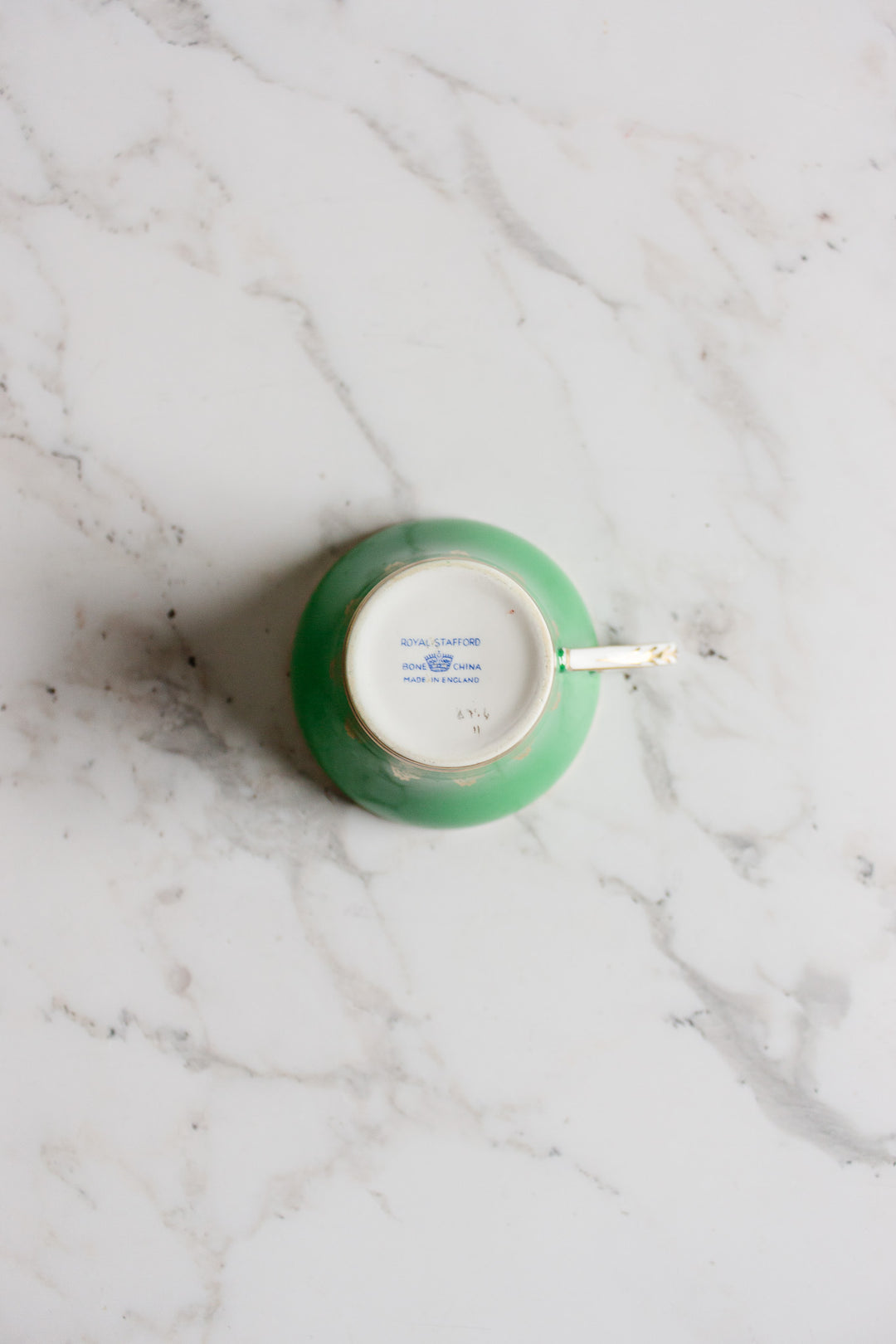 royal stafford green and gold teacup and saucer