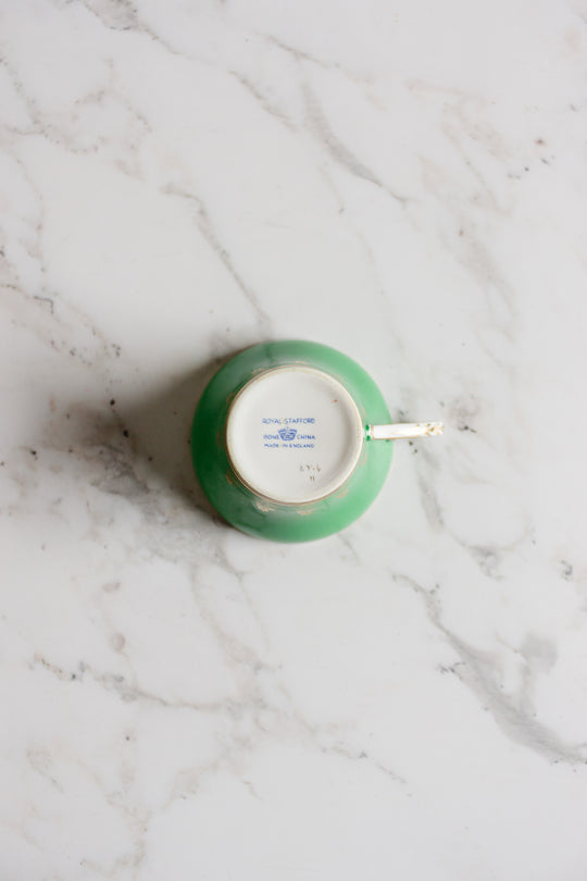 royal stafford green and gold teacup and saucer