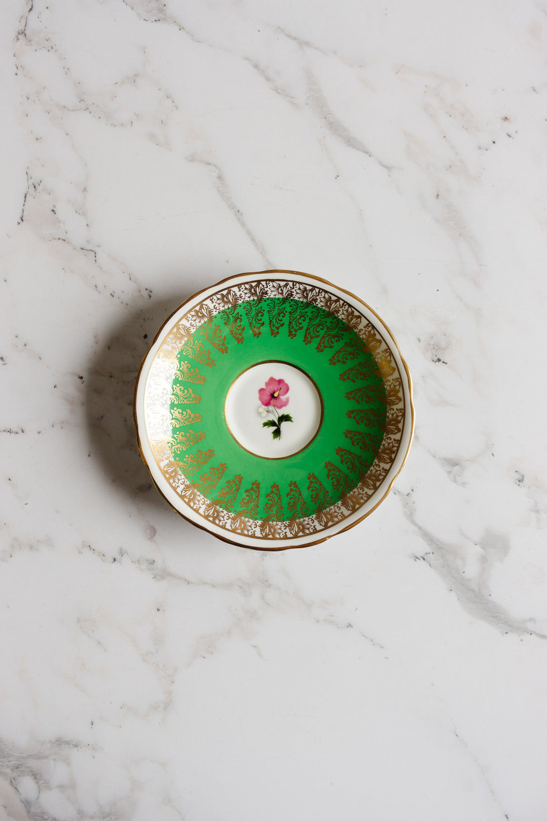 royal stafford green and gold teacup and saucer