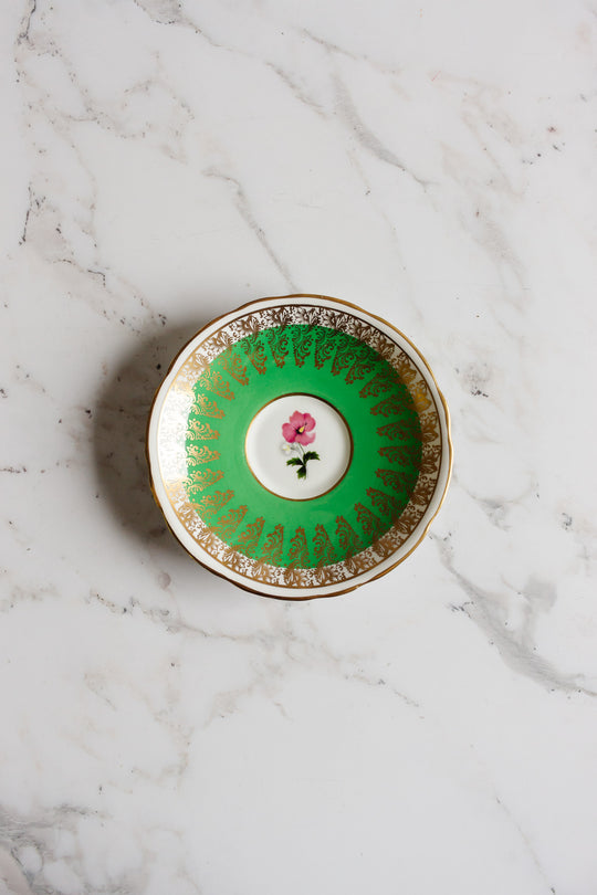 royal stafford green and gold teacup and saucer