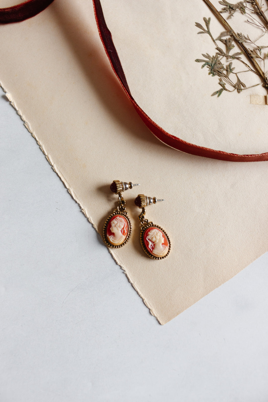 vintage English carved shell cameo earrings