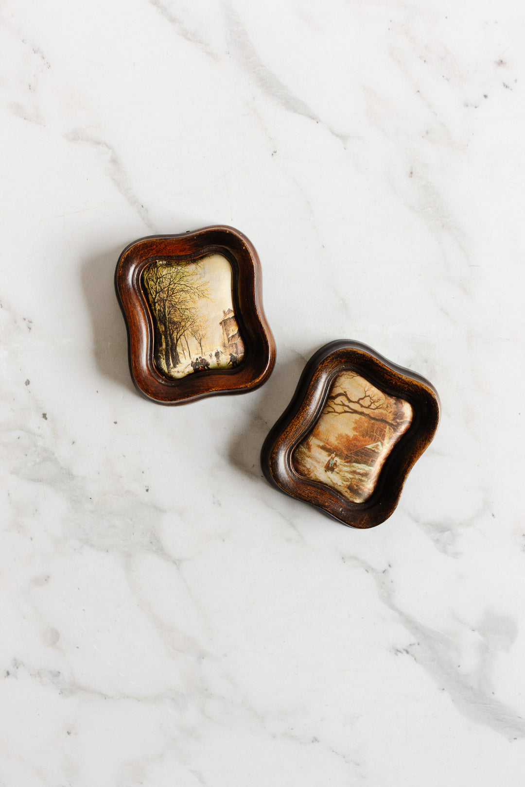 pair of "petite" framed prints on silk