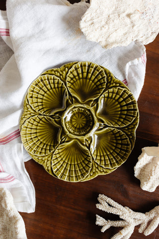 1920s french moss green sarreguemines oyster plate