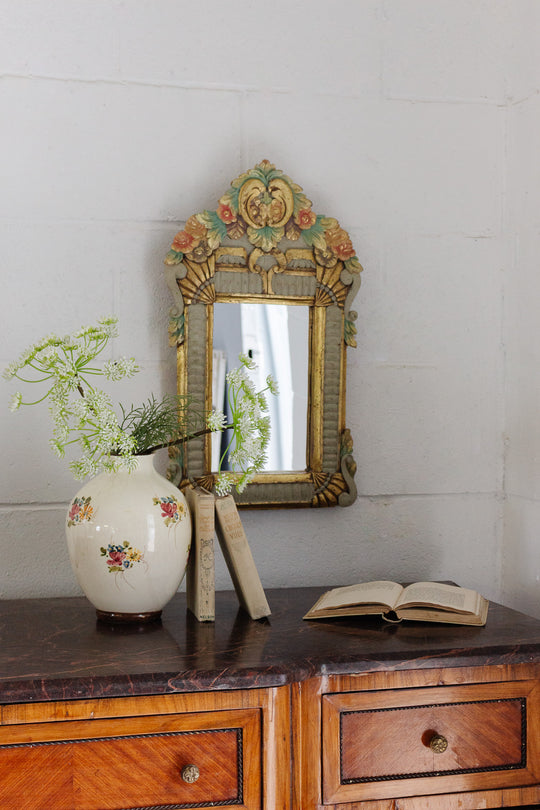 art deco hand painted wood carved mirror