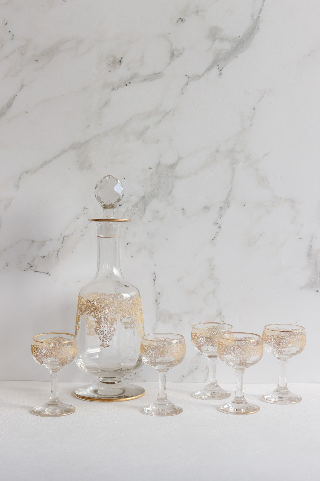 1940s french gold lace decanter set