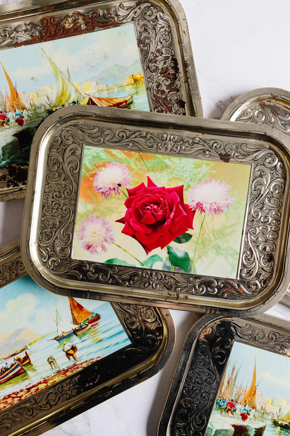 1960s vintage italian tin serving trays