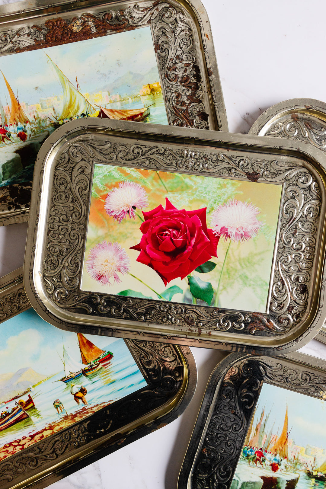 1960s vintage italian tin serving trays