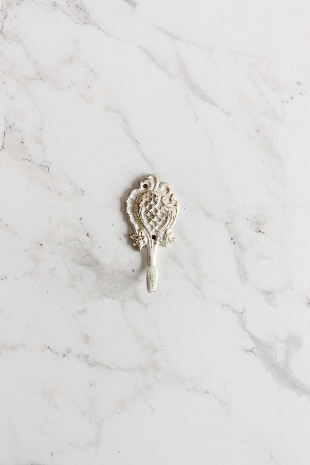 vintage french white metal single coat hook