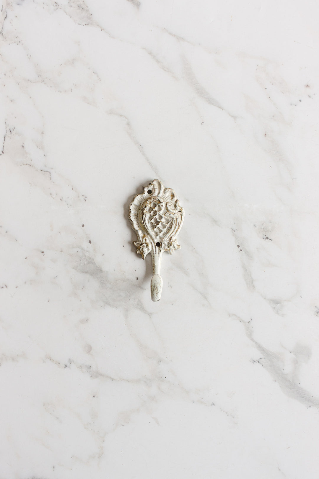vintage french white metal single coat hook