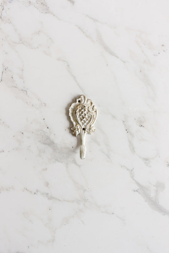 vintage french white metal single coat hook