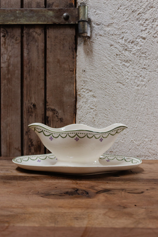 antique french "Violetta" longwy gravy boat