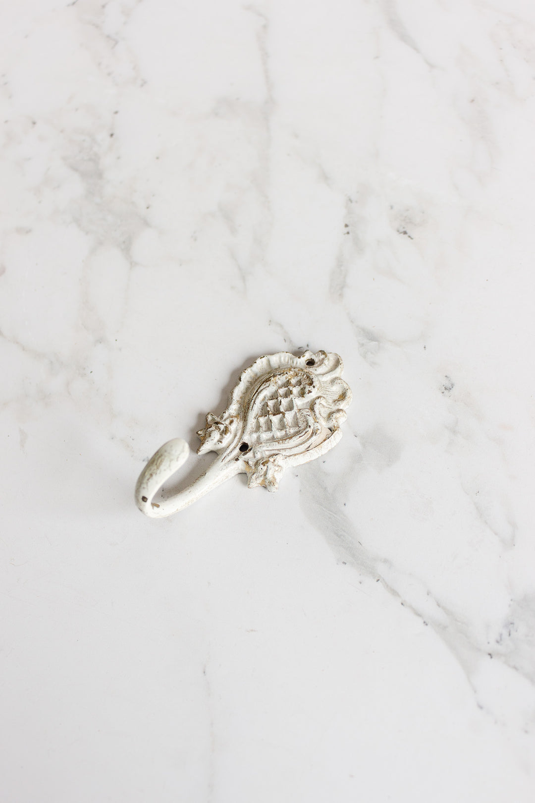 vintage french white metal single coat hook