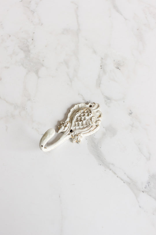 vintage french white metal single coat hook