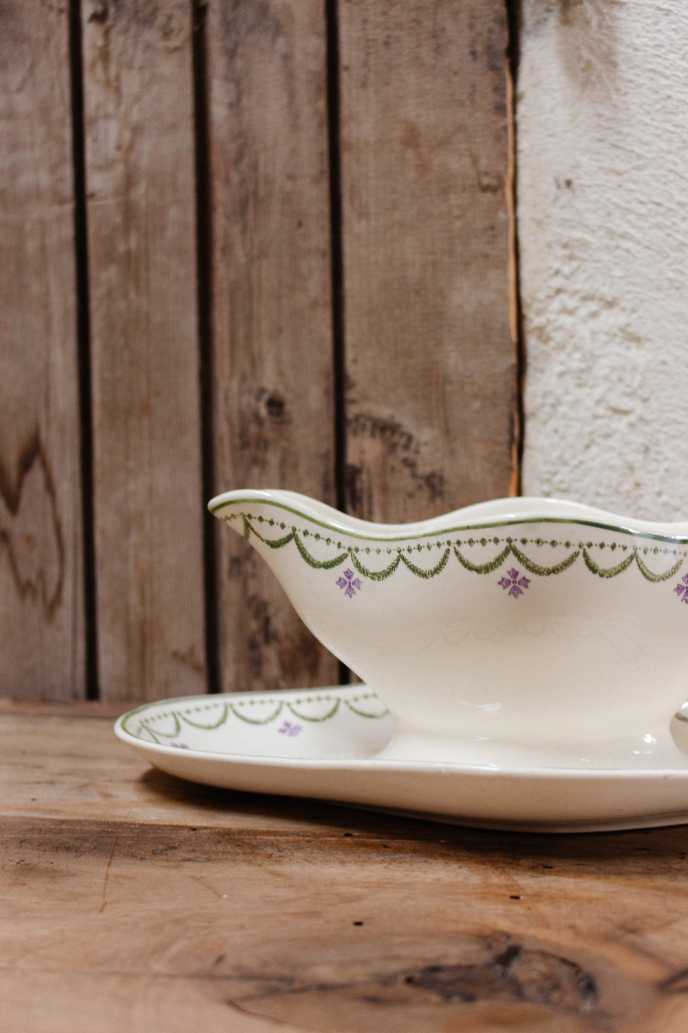 antique french "Violetta" longwy gravy boat
