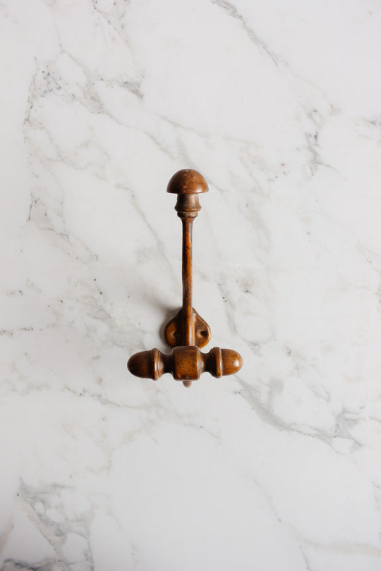 antique french farmhouse metal and turned wood hat hook