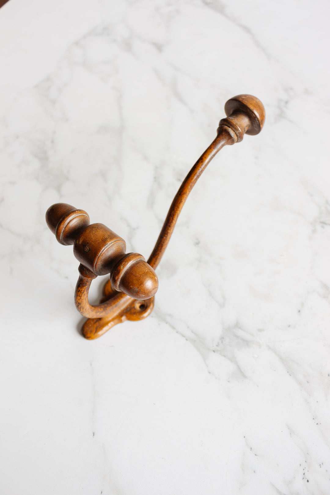 antique french farmhouse metal and turned wood hat hook