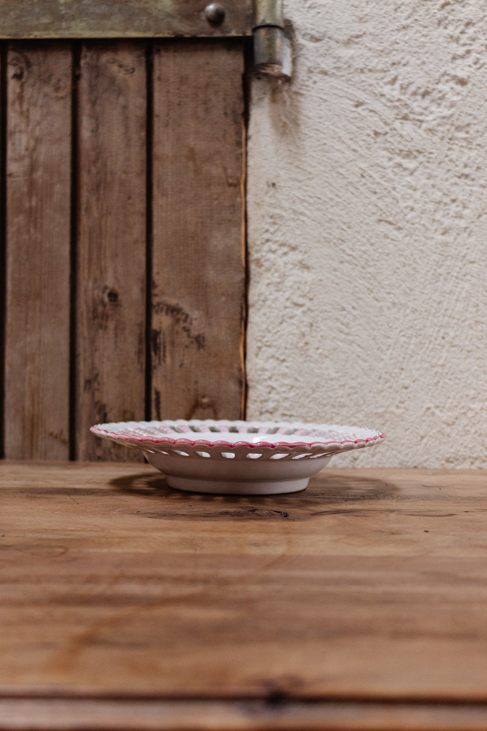 vintage french red moustiers reticulated bowl