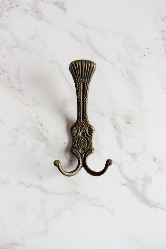 antique german cast metal double coat hook