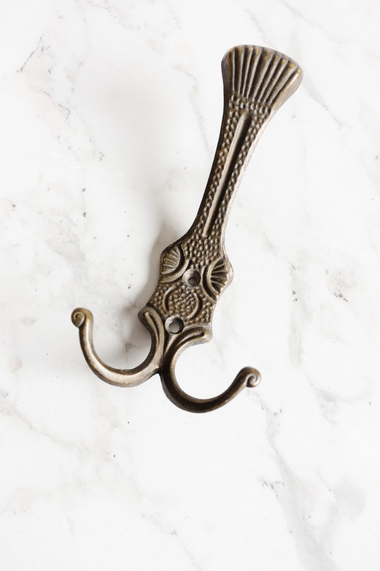 antique german cast metal double coat hook