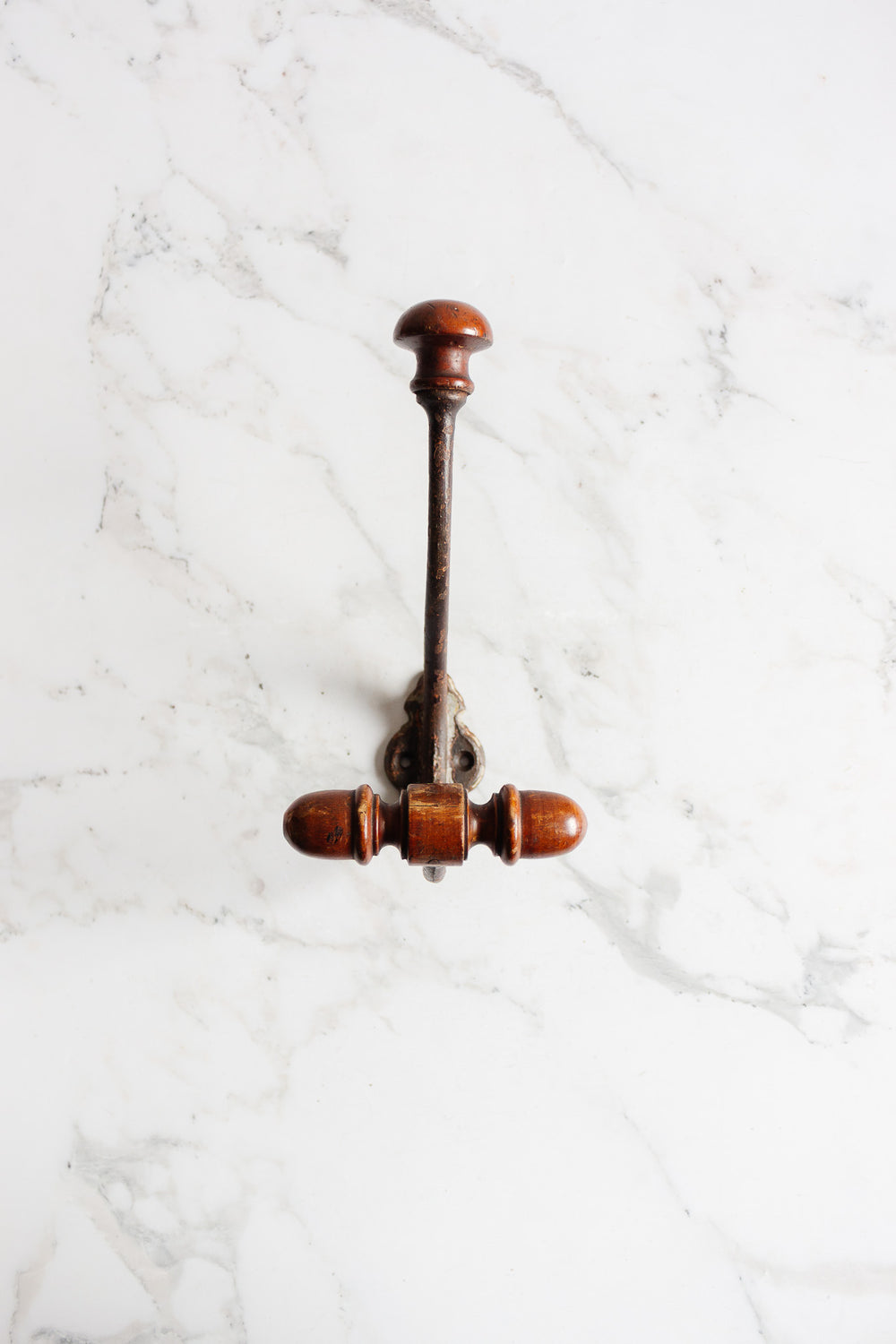 antique french wood and cast iron hat hook