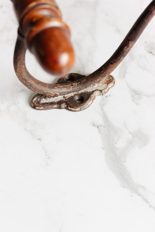 antique french wood and cast iron hat hook