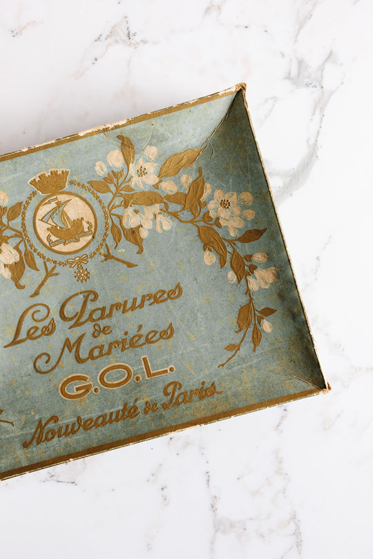 turn of the century French “les parures de mariées” bridal tiara & gift box, GOL Paris