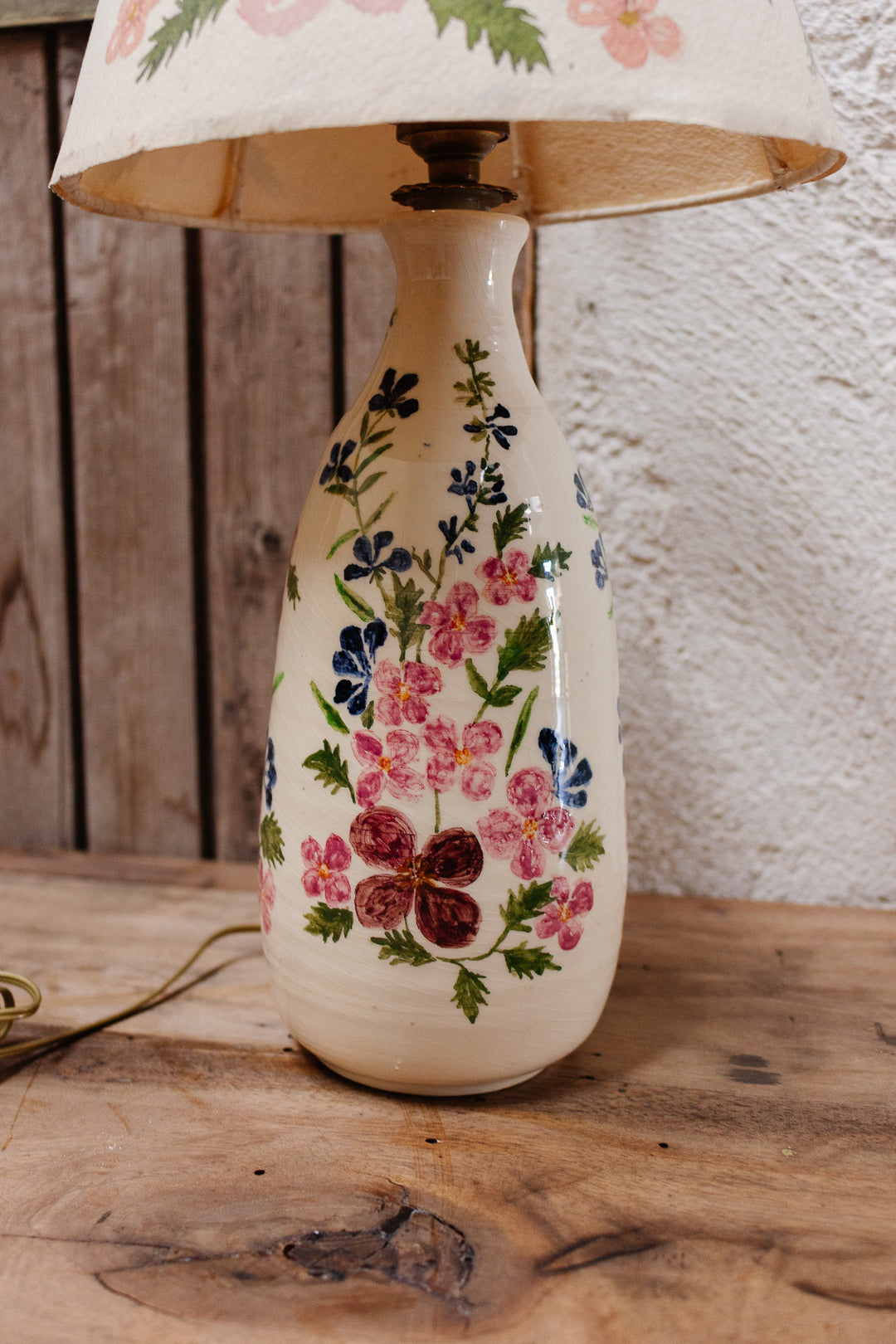 vintage french artisan hand painted lamp and shade
