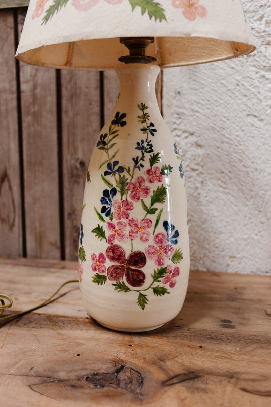 vintage french artisan hand painted lamp and shade