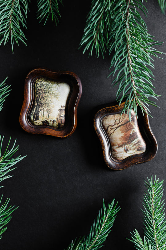 pair of "petite" framed prints on silk