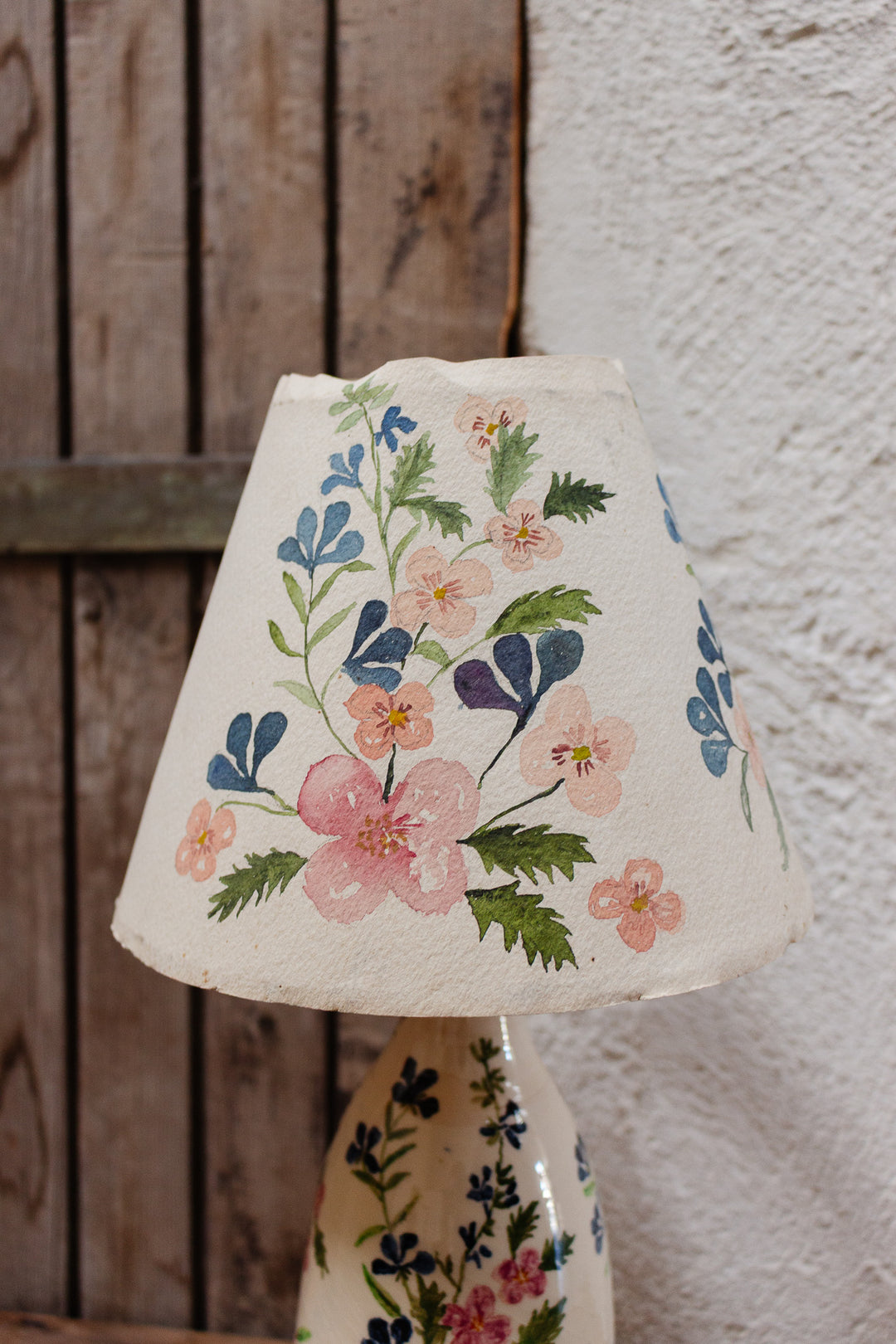 vintage french artisan hand painted lamp and shade