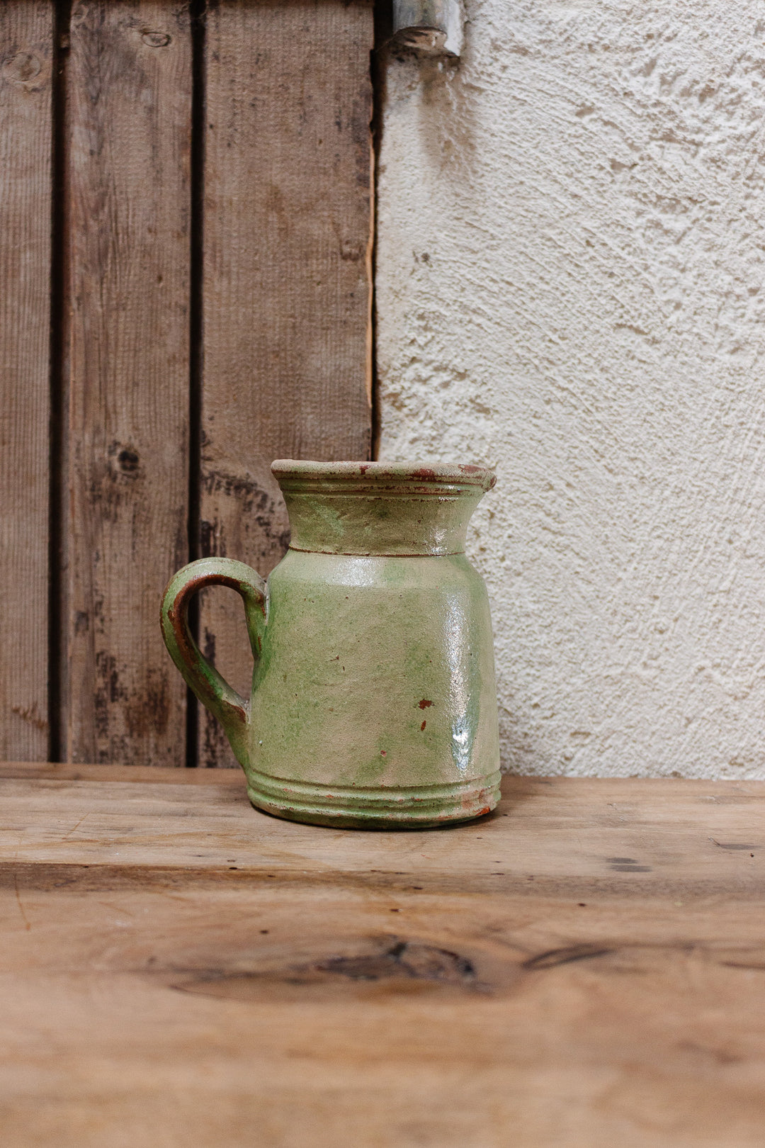 antique french green stoneware pitcher