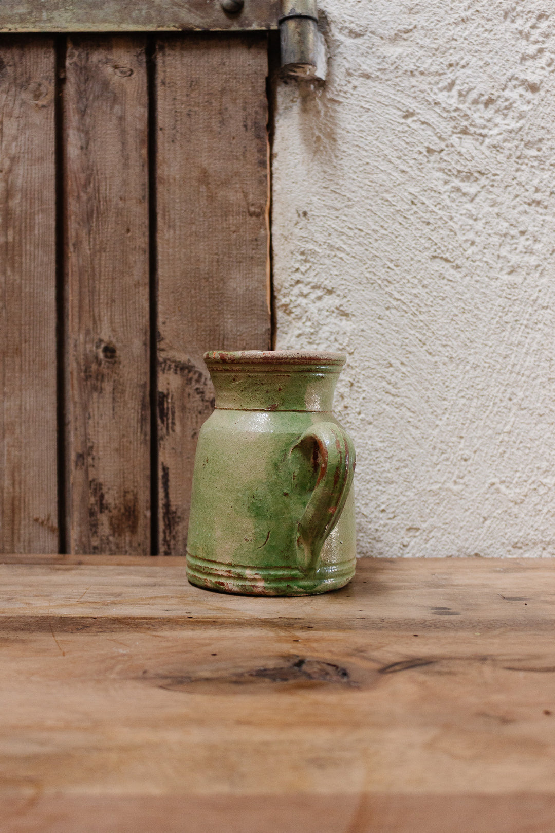 antique french green stoneware pitcher