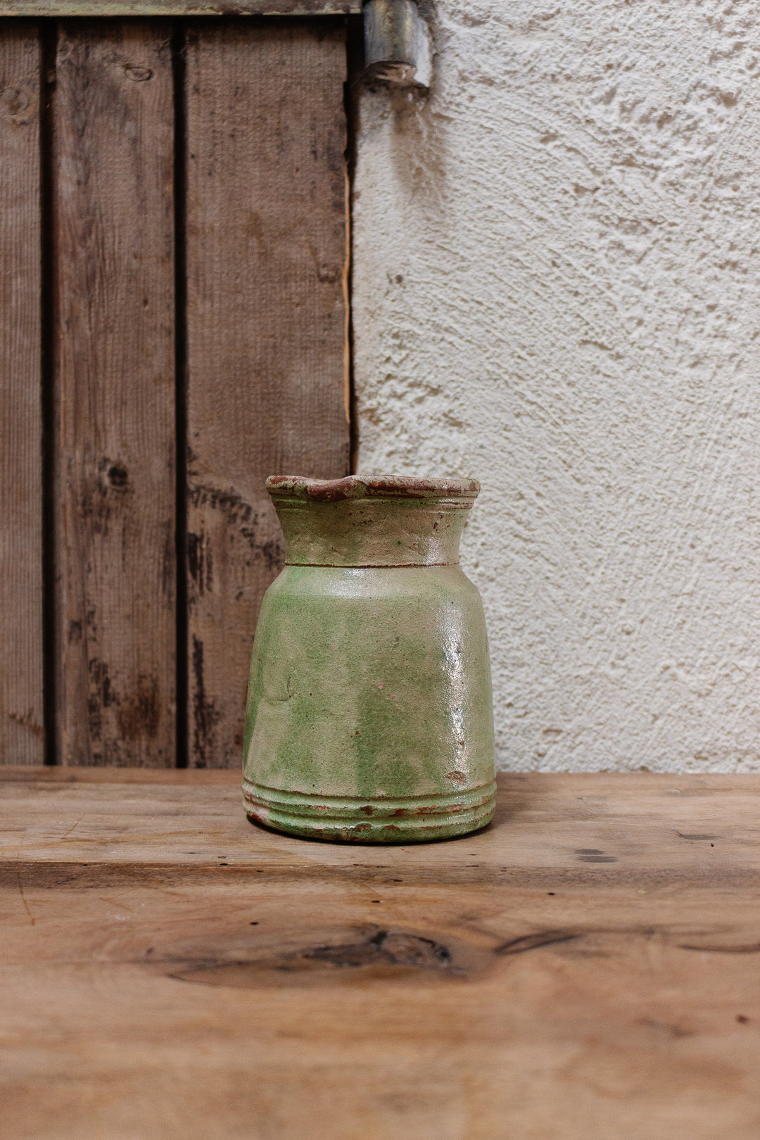 antique french green stoneware pitcher