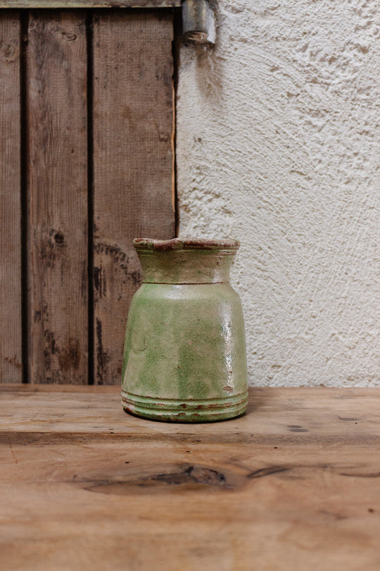 antique french green stoneware pitcher