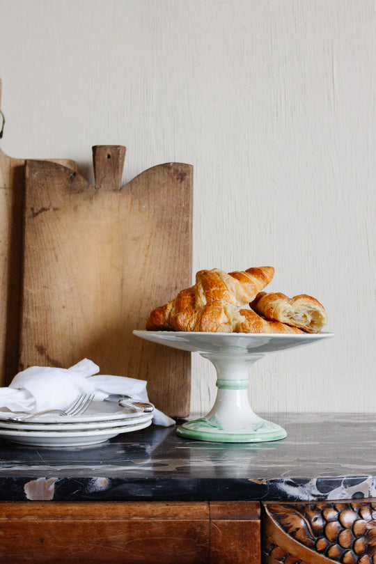 antique french sarreguemines majolica cake stand