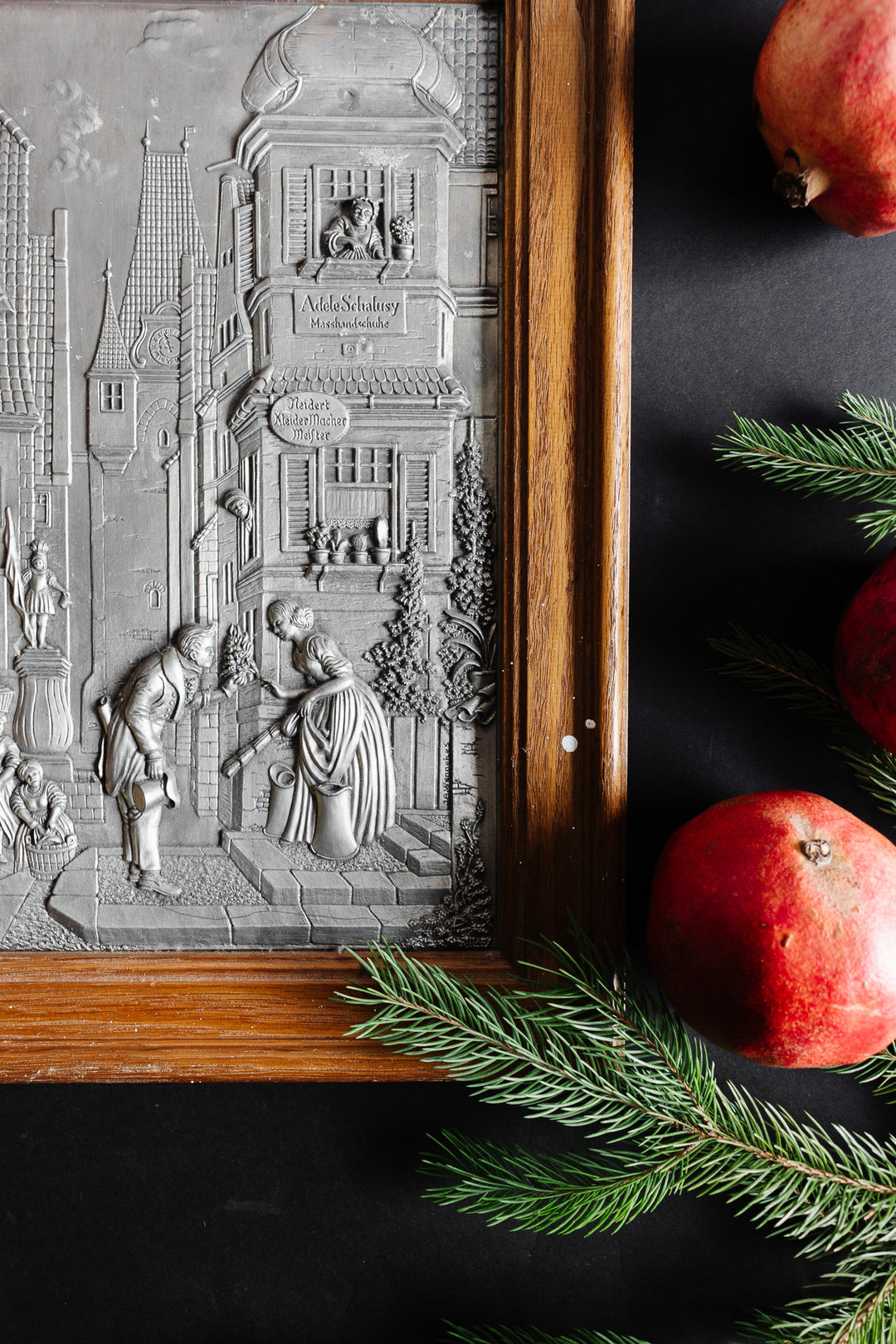 Vintage german pewter relief (zinnbild) inspired by carl spitzweg